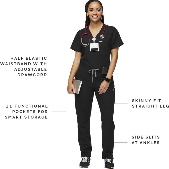 Figs Pants - NWT FIGS Yola Skinny Scrub Pants in Black Size S Regular